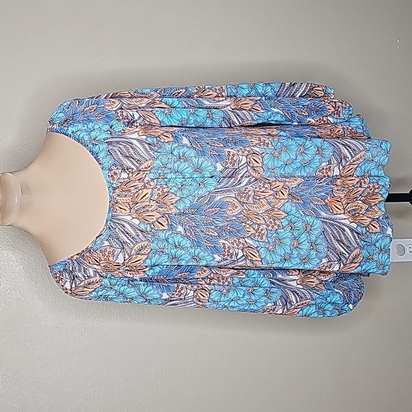Karen Kane Tops - Karen Kane Large Blue Orange Floral Chiffon long sleeve tunic top